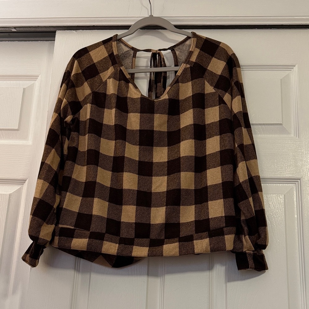 Sew In Love Checkered Brown and Tan Top